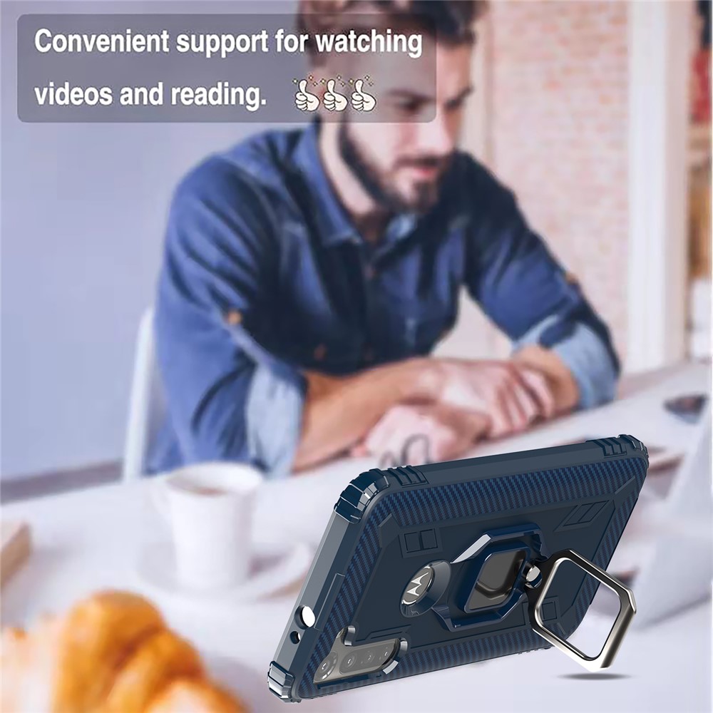 Finger Ring Kickstand Drop-proof TPU Protective Cover for Motorola Moto G8 Power - Blue-9