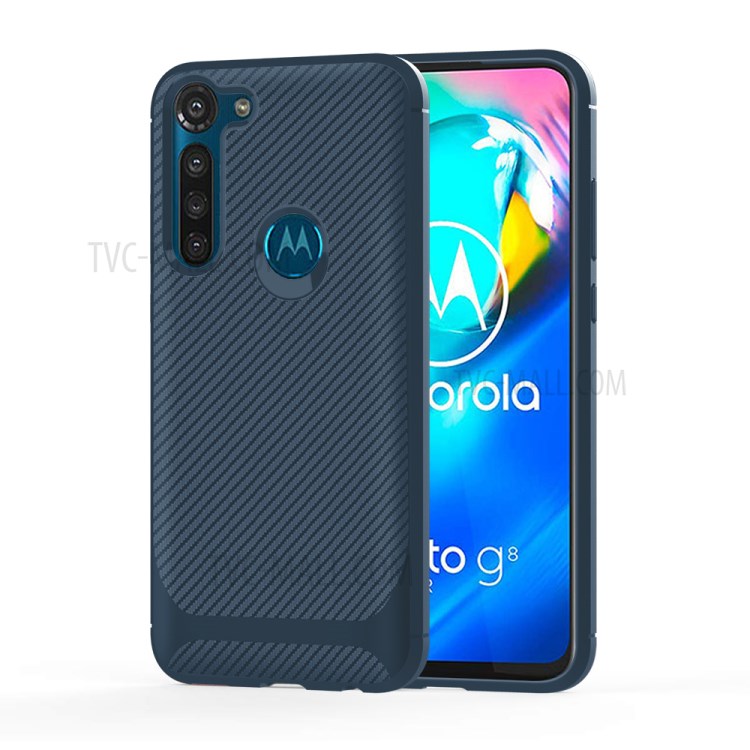 Carbon Fiber Surface Anti-drop TPU Shell for Motorola Moto G8 Power - Blue-1