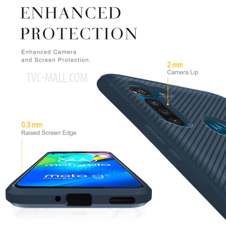Carbon Fiber Surface Anti-drop TPU Shell for Motorola Moto G8 Power - Blue-11