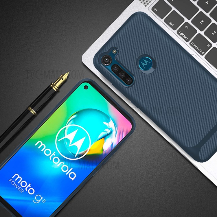 Carbon Fiber Surface Anti-drop TPU Shell for Motorola Moto G8 Power - Blue-9