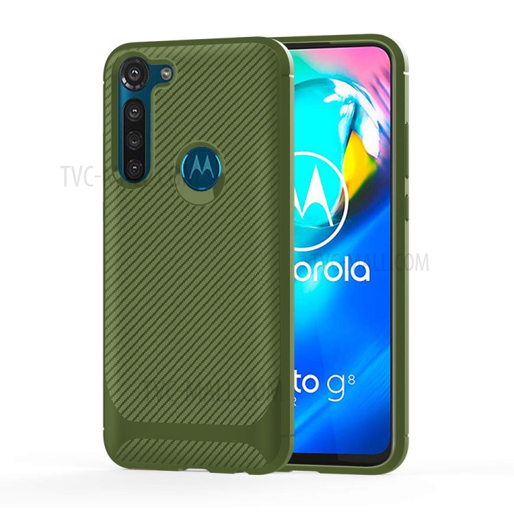 Carbon Fiber Surface Anti-drop TPU Shell for Motorola Moto G8 Power - Green-1