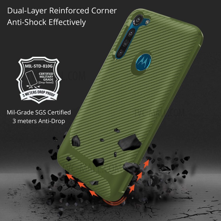 Carbon Fiber Surface Anti-drop TPU Shell for Motorola Moto G8 Power - Green-10