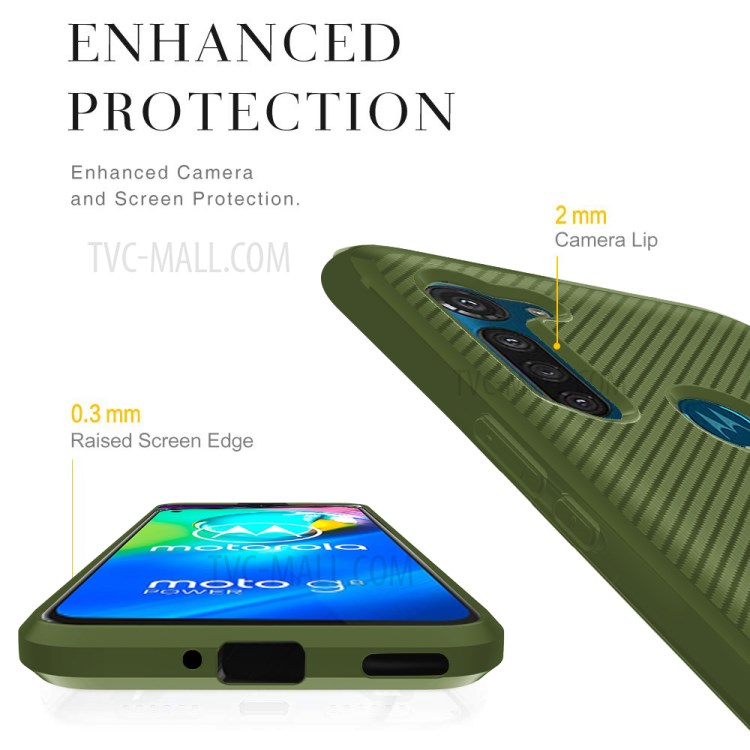 Carbon Fiber Surface Anti-drop TPU Shell for Motorola Moto G8 Power - Green-11