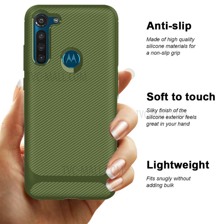 Carbon Fiber Surface Anti-drop TPU Shell for Motorola Moto G8 Power - Green-12