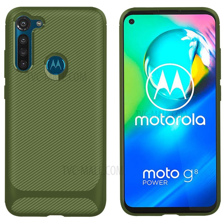 Carbon Fiber Surface Anti-drop TPU Shell for Motorola Moto G8 Power - Green-3