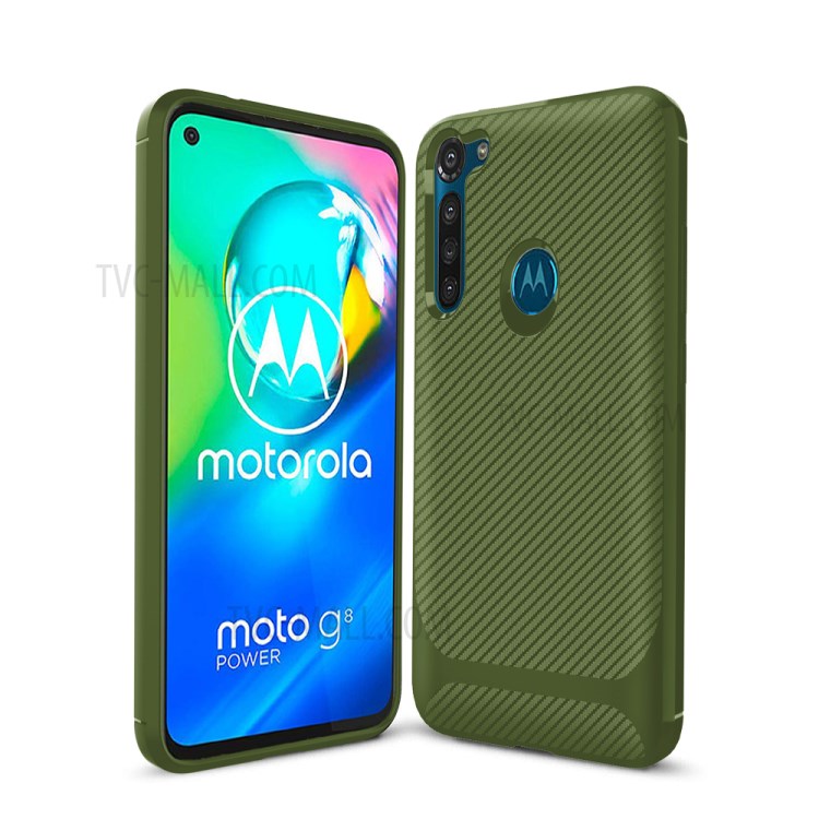 Carbon Fiber Surface Anti-drop TPU Shell for Motorola Moto G8 Power - Green-6