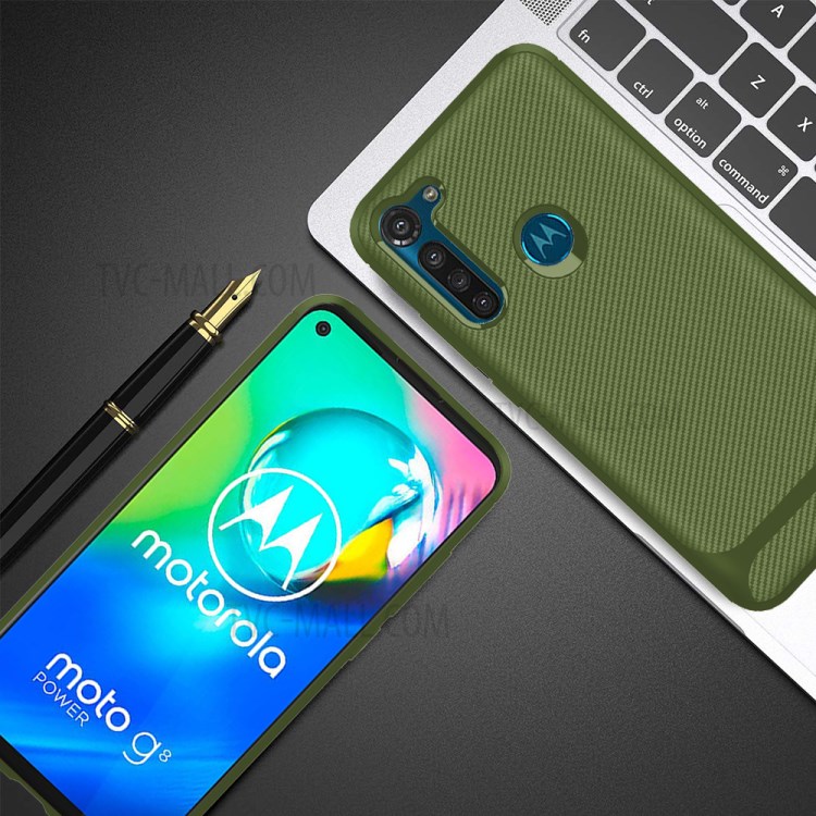 Carbon Fiber Surface Anti-drop TPU Shell for Motorola Moto G8 Power - Green-9