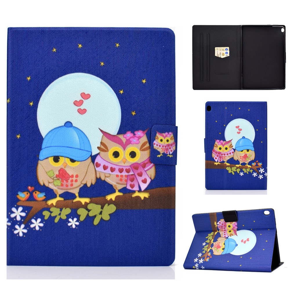 Pattern Printing Leather Stand Tablet Cover for Lenovo Tab M10 TB-X605F - Couple Owls-1