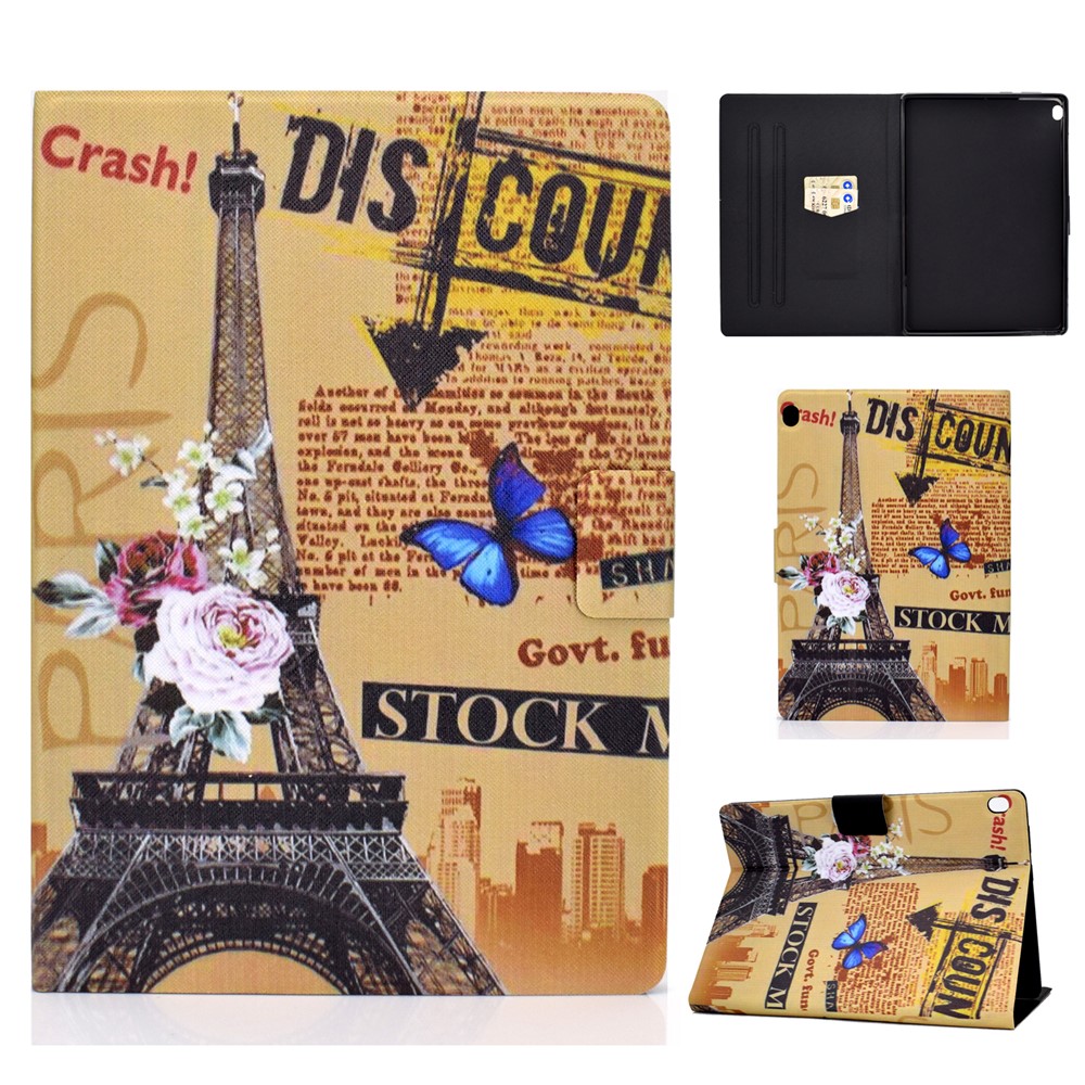 Pattern Printing Leather Stand Tablet Cover for Lenovo Tab M10 TB-X605F - Eiffel Tower-1