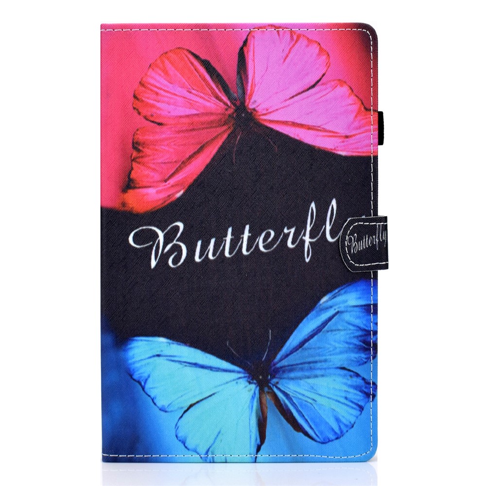 Pattern Printing Stand Card Holder Leather Tablet Case for Lenovo Tab M10 Plus TB-X606F - Blue and Red Butterflies-2