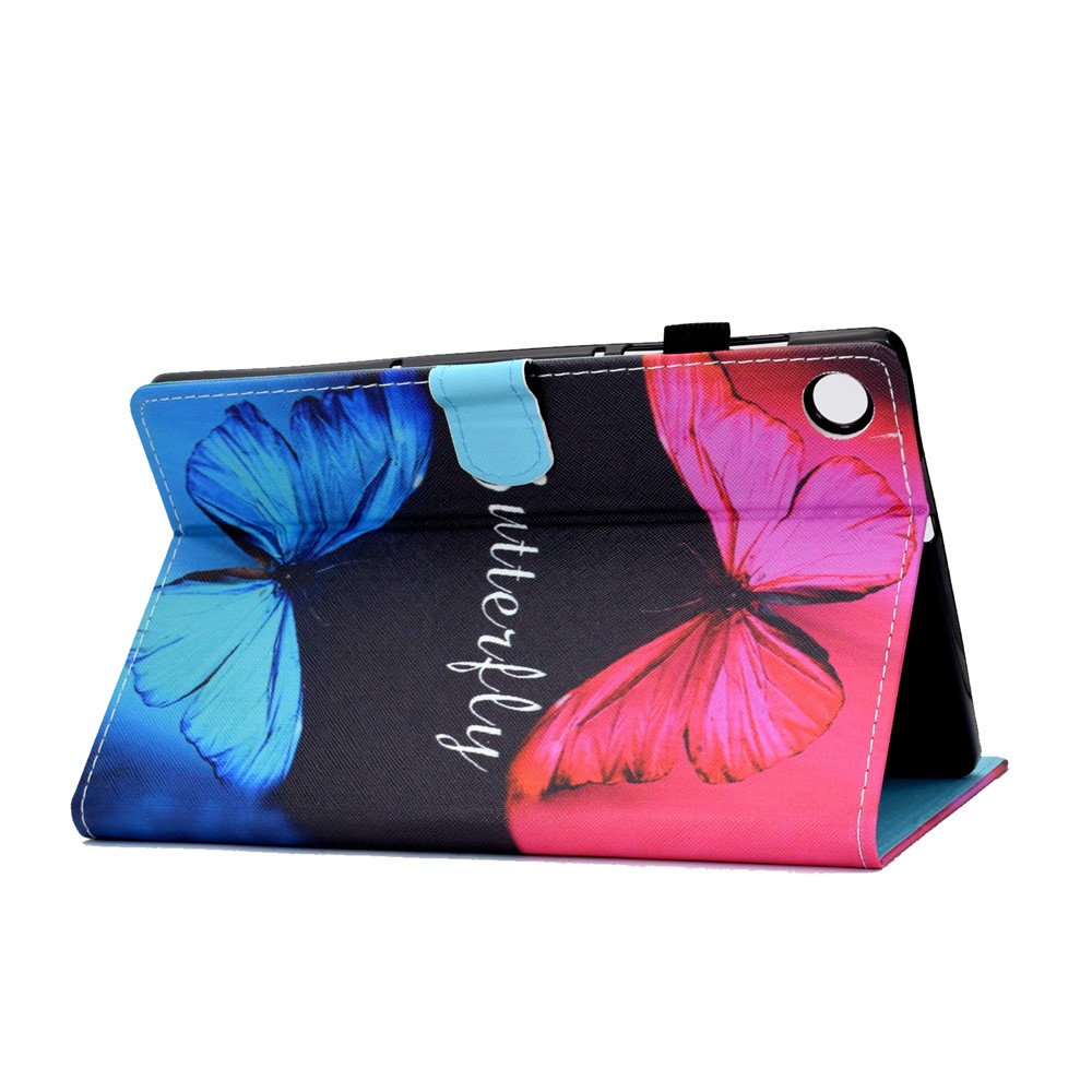 Pattern Printing Stand Card Holder Leather Tablet Case for Lenovo Tab M10 Plus TB-X606F - Blue and Red Butterflies-4