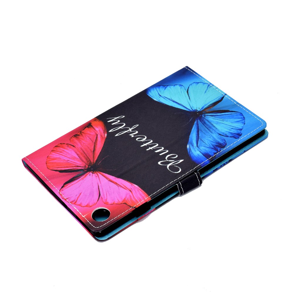 Pattern Printing Stand Card Holder Leather Tablet Case for Lenovo Tab M10 Plus TB-X606F - Blue and Red Butterflies-6
