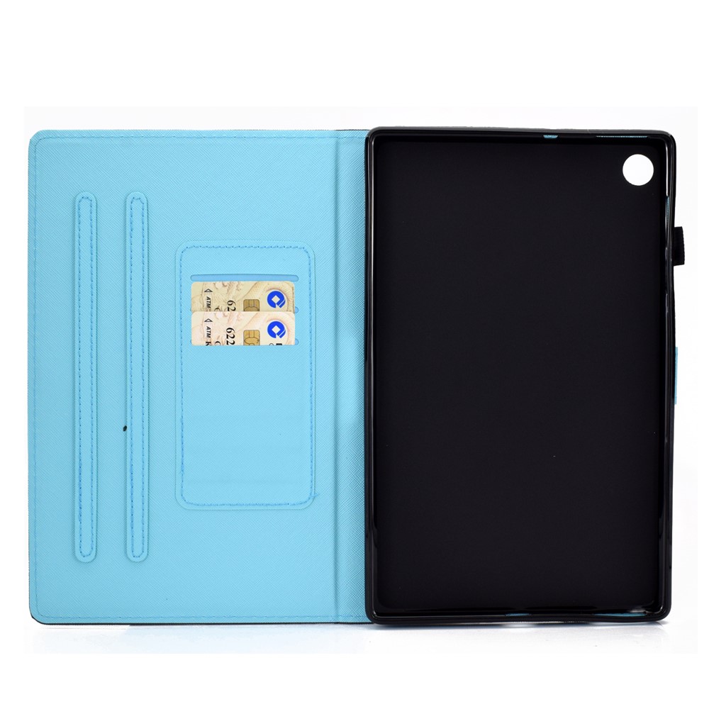Pattern Printing Stand Card Holder Leather Tablet Case for Lenovo Tab M10 Plus TB-X606F - Blue and Red Butterflies-7