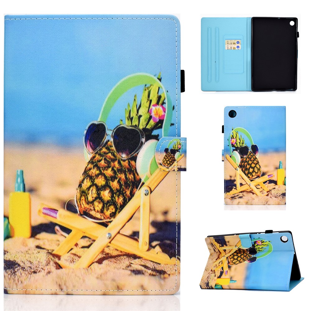 Pattern Printing Stand Card Holder Leather Tablet Case for Lenovo Tab M10 Plus TB-X606F - Pineapple-1