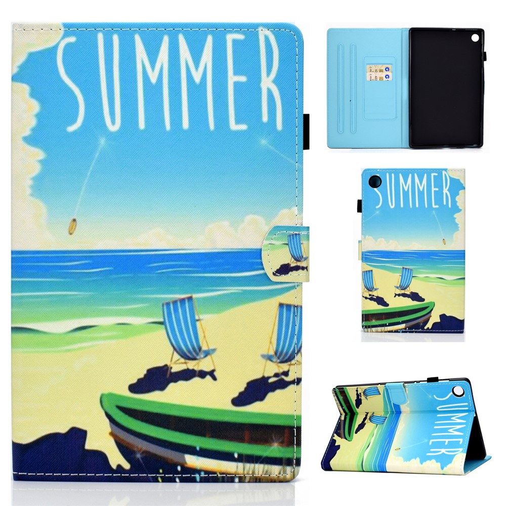 Pattern Printing Stand Card Holder Leather Tablet Case for Lenovo Tab M10 Plus TB-X606F - Seaside-1