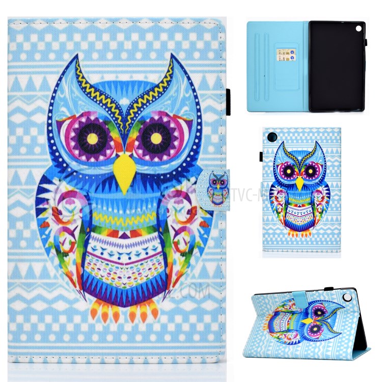 Pattern Printing Stand Card Holder Leather Tablet Case for Lenovo Tab M10 Plus TB-X606F - Owl-1