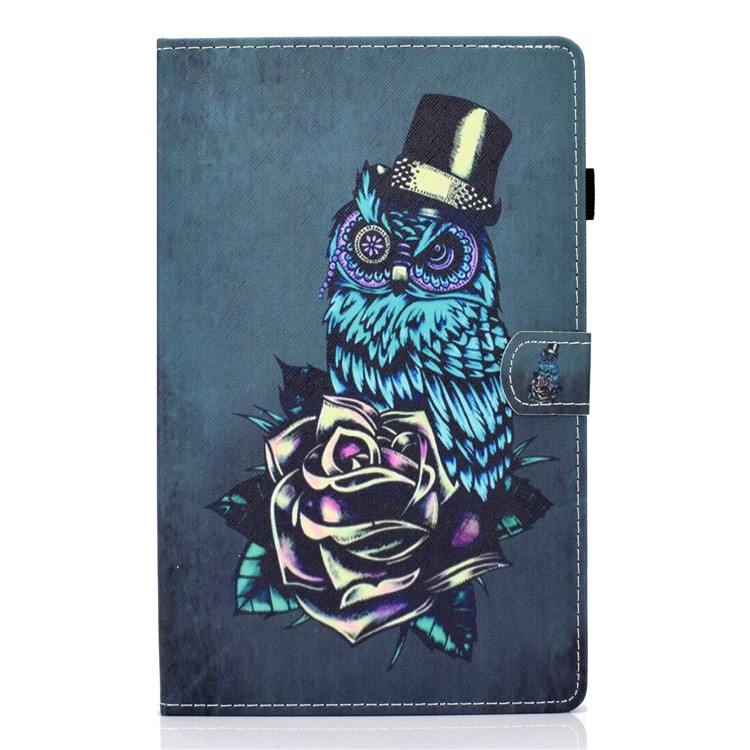 Pattern Printing Stand Card Holder Leather Tablet Case for Lenovo Tab M10 Plus TB-X606F - Owl and Rose-2