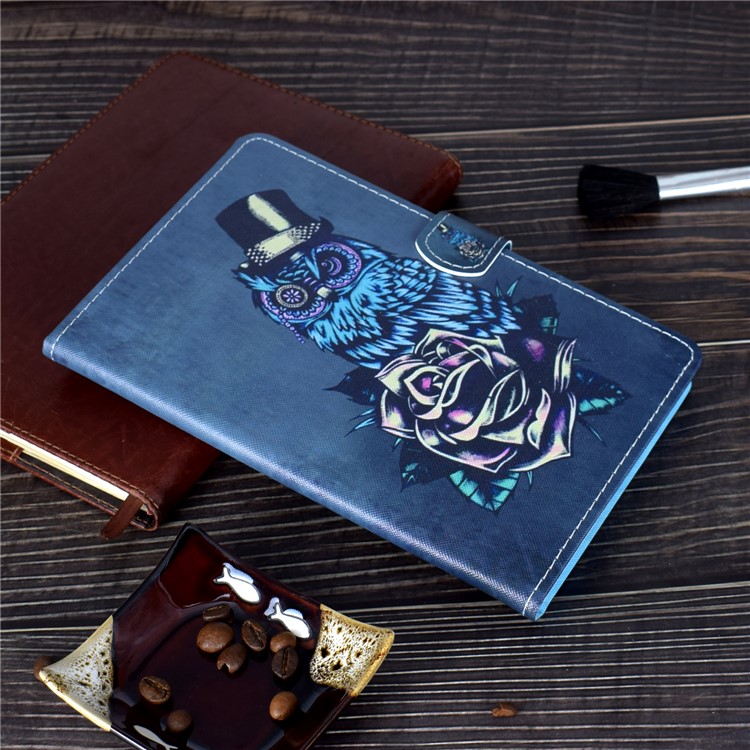 Pattern Printing Stand Card Holder Leather Tablet Case for Lenovo Tab M10 Plus TB-X606F - Owl and Rose-7