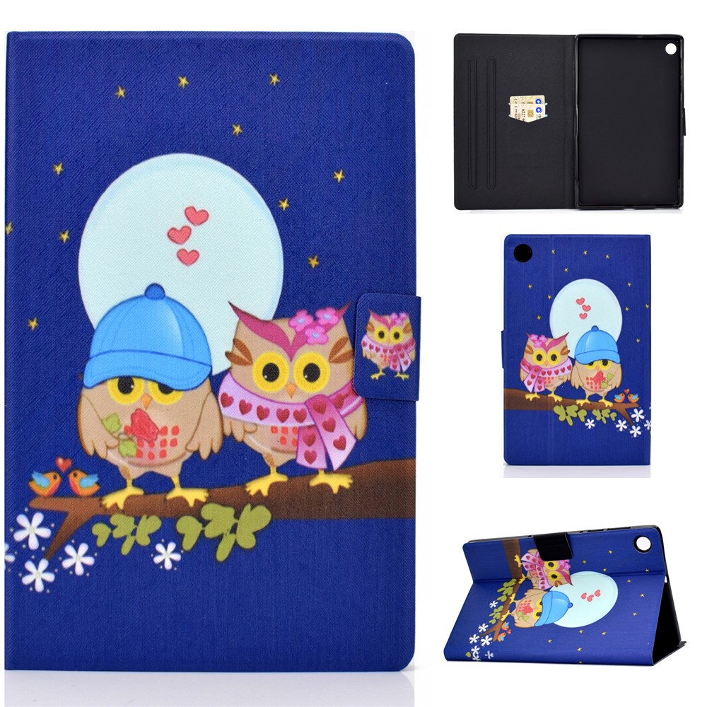 Pattern Printing Leather Stand Tablet Shell for Lenovo Tab M10 Plus TB-X606F - Couple Owls-1