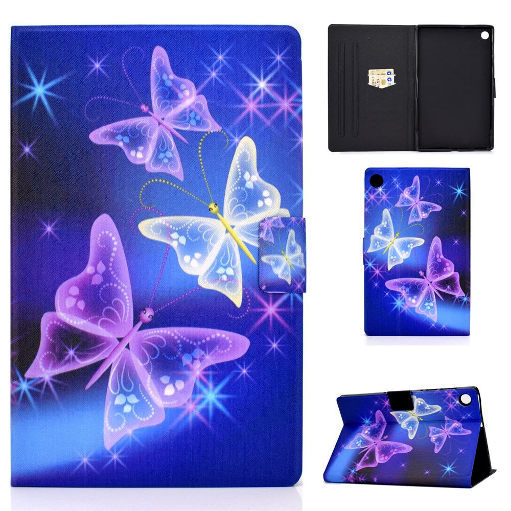 Pattern Printing Leather Stand Tablet Shell for Lenovo Tab M10 Plus TB-X606F - Purple Butterlies-1