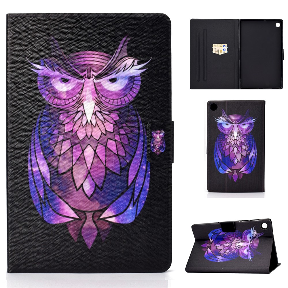 Pattern Printing Leather Stand Tablet Shell for Lenovo Tab M10 Plus TB-X606F - Purple Owl-1