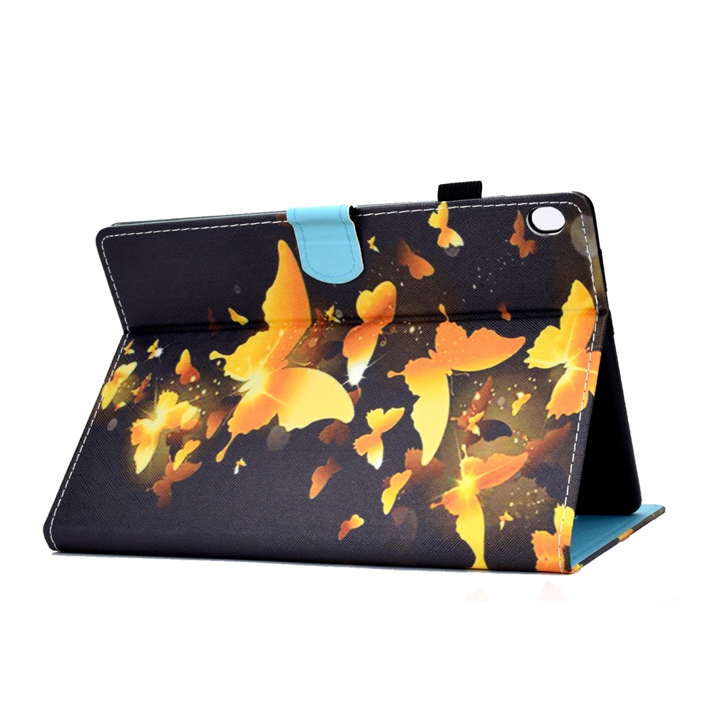 Pattern Printing Leather Card Holder Tablet Case for Lenovo Tab M10 TB-X605F - Gold Butterflies-4