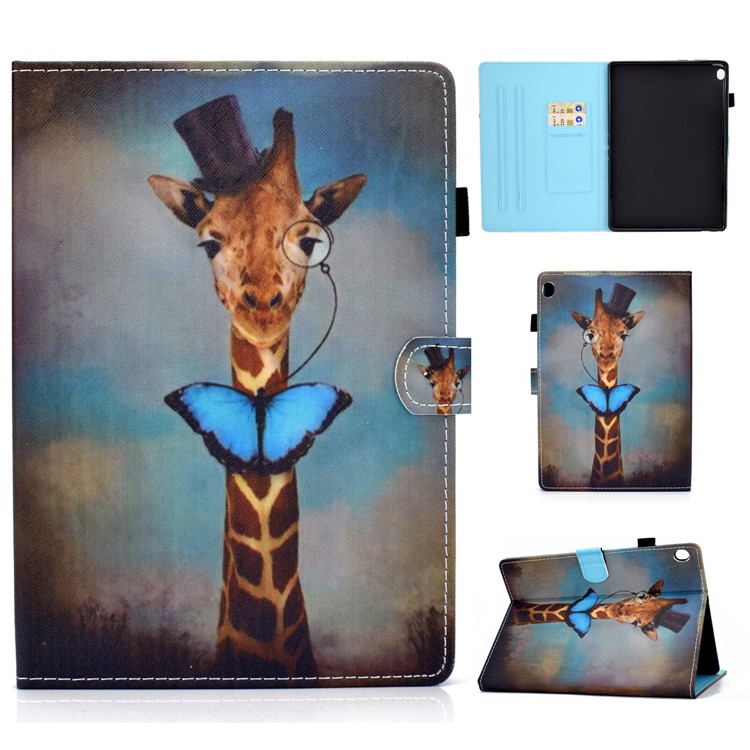 Pattern Printing Leather Card Holder Tablet Case for Lenovo Tab M10 TB-X605F - Giraff and Butterfly-1