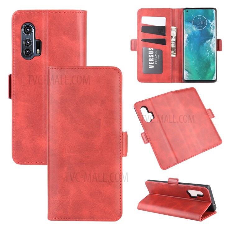 Magnet Adsorption Leather Shell for Motorola Edge Plus - Red-1