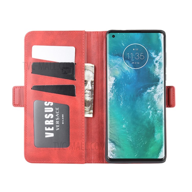 Magnet Adsorption Leather Shell for Motorola Edge Plus - Red-4
