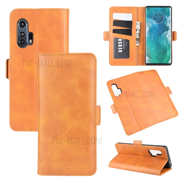 Magnet Adsorption Leather Shell for Motorola Edge Plus - Brown-1