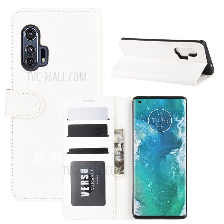 Crazy Horse Skin with Wallet Leather Stand Case for Motorola Edge Plus - White-1