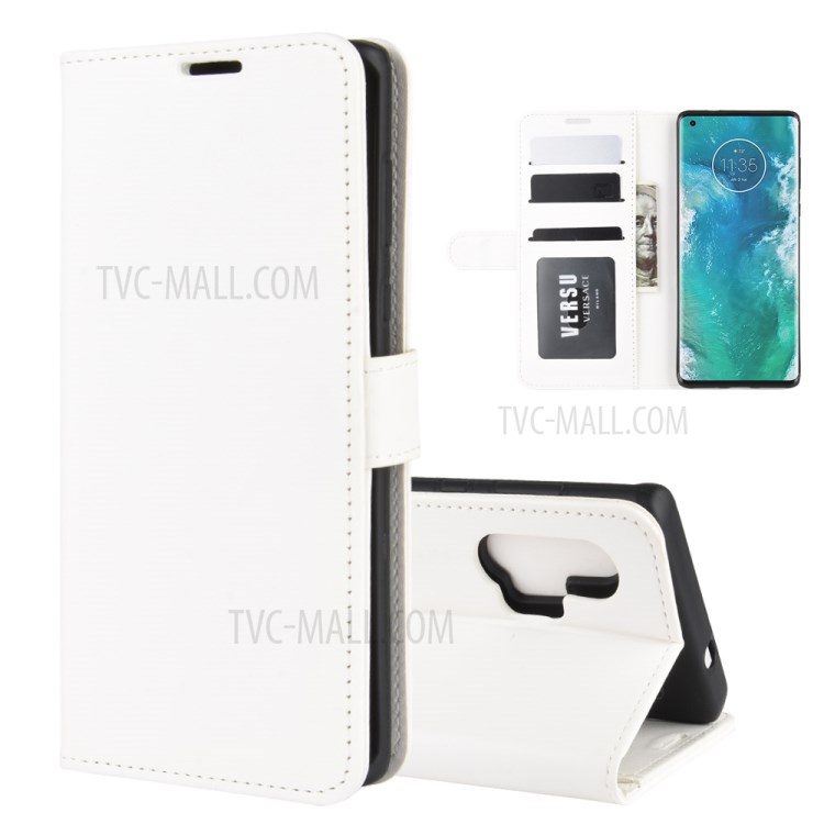 Crazy Horse Skin with Wallet Leather Stand Case for Motorola Edge Plus - White-2