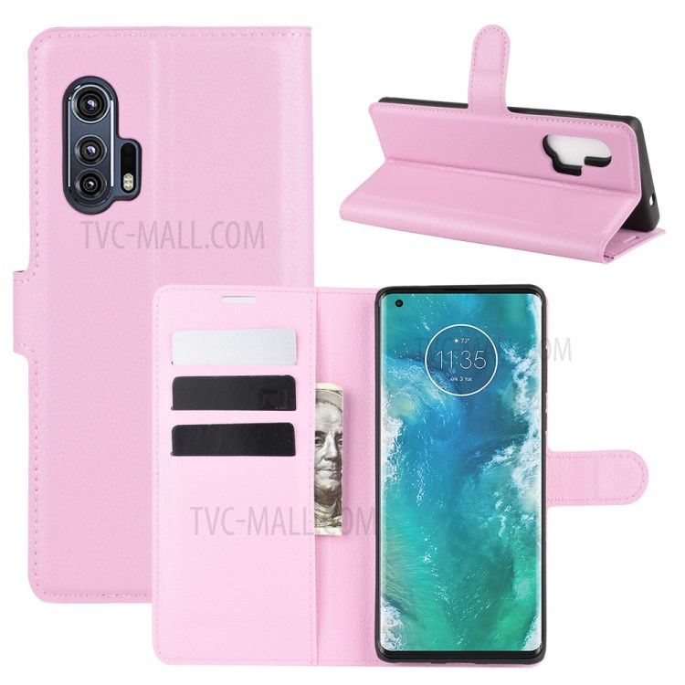 Litchi Texture Stylish Wallet Leather Case for Motorola Edge Plus - Pink-1