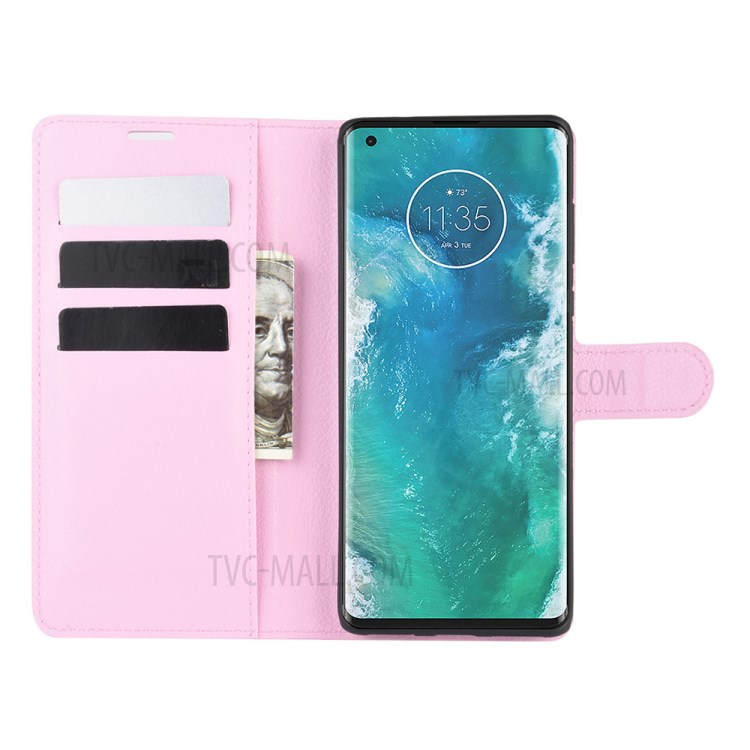 Litchi Texture Stylish Wallet Leather Case for Motorola Edge Plus - Pink-4