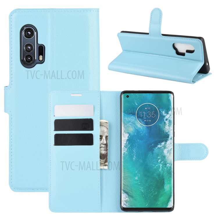Litchi Texture Stylish Wallet Leather Case for Motorola Edge Plus - Blue-1