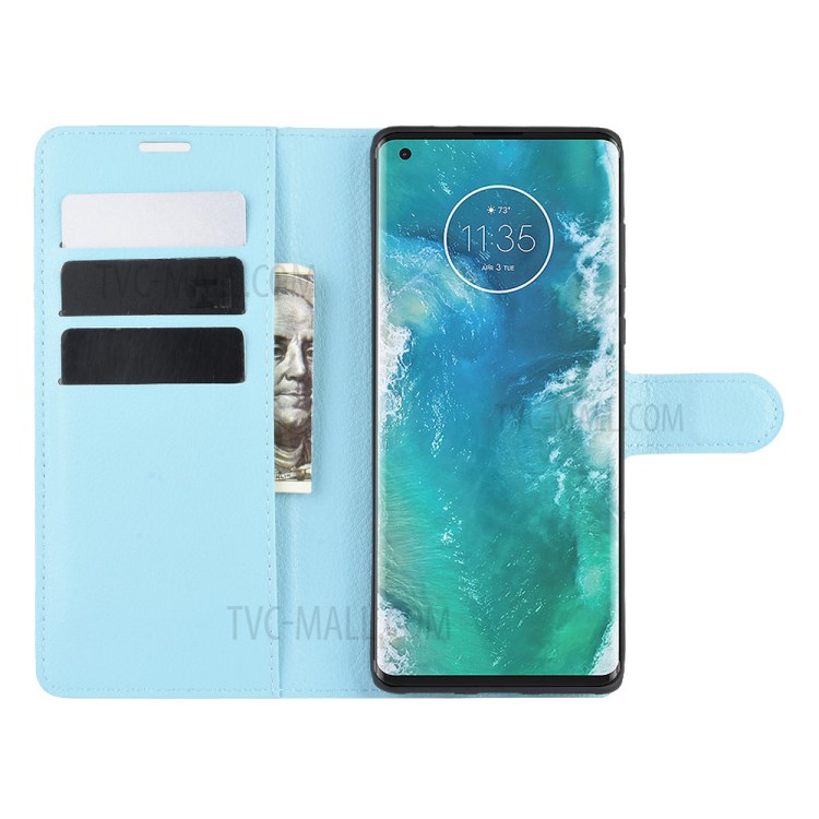 Litchi Texture Stylish Wallet Leather Case for Motorola Edge Plus - Blue-5