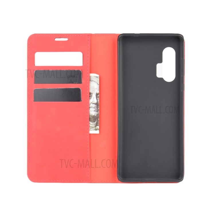 Silky Touch Leather Wallet Cool Cover for Motorola Edge Plus - Red-3