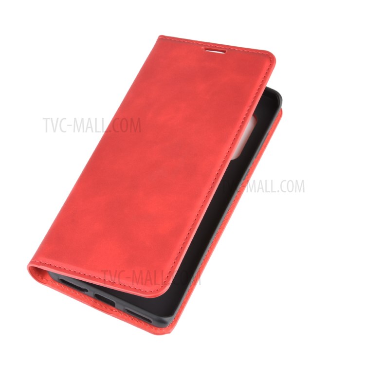 Silky Touch Leather Wallet Cool Cover for Motorola Edge Plus - Red-7