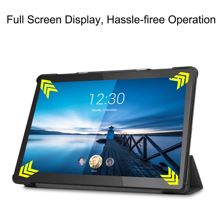 Cover de Couro Com Três Dobras Estáveis ​​para Lenovo Tab M10 FHD Rel TB-X605FC - Preto