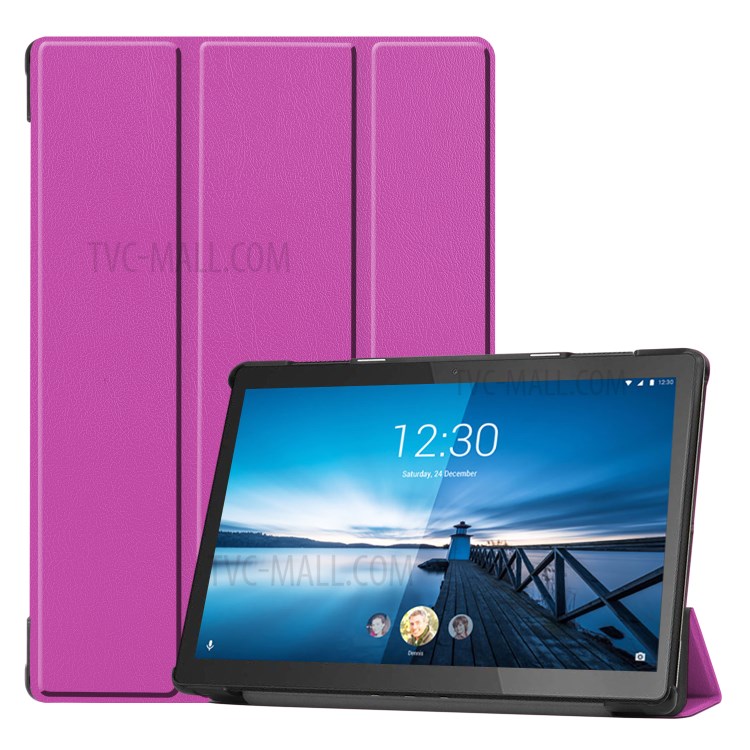 Stylish Tri-fold Leather Cover for Lenovo Tab M10 TB-X605F - Purple-1