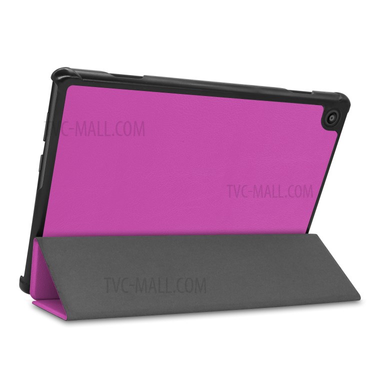 Stylish Tri-fold Leather Cover for Lenovo Tab M10 TB-X605F - Purple-4