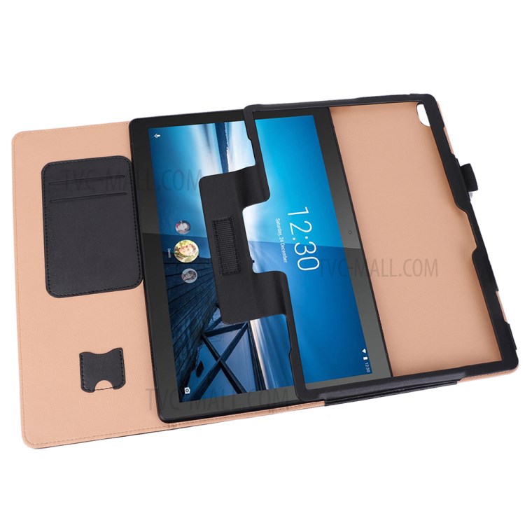 PU Leather Tablet Shell with Elastic Hand Strap for Lenovo Tab M10 TB-X605F - Black-10