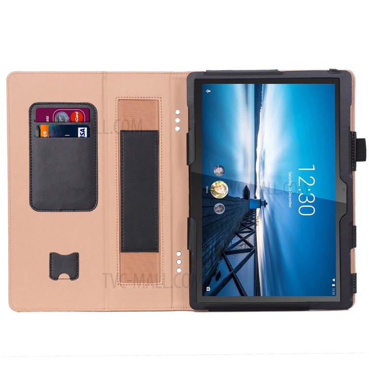 PU Leather Tablet Shell with Elastic Hand Strap for Lenovo Tab M10 TB-X605F - Black-9