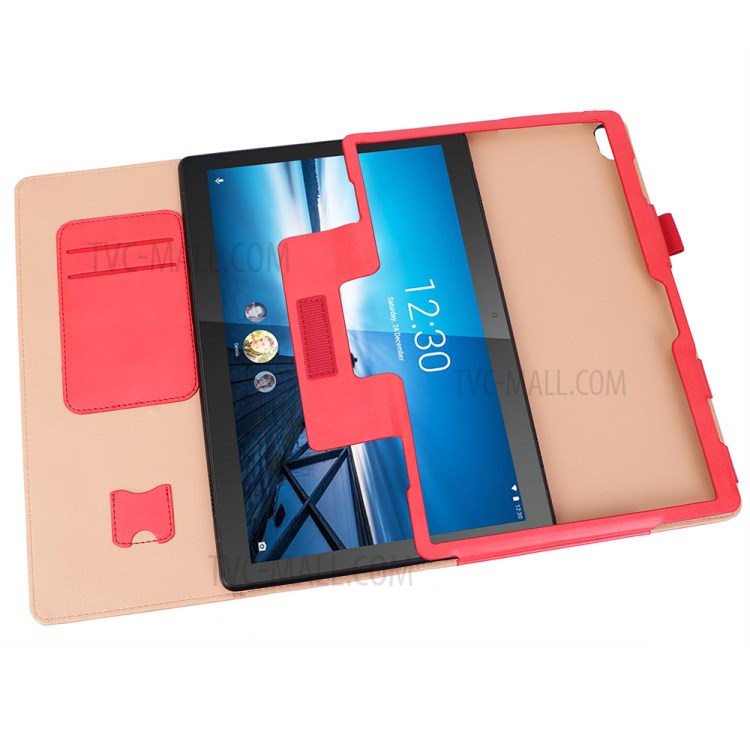 PU Leather Tablet Shell with Elastic Hand Strap for Lenovo Tab M10 TB-X605F - Red-10