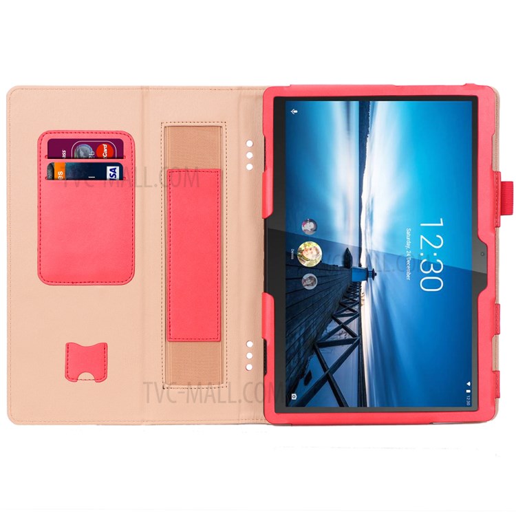 PU Leather Tablet Shell with Elastic Hand Strap for Lenovo Tab M10 TB-X605F - Red-8