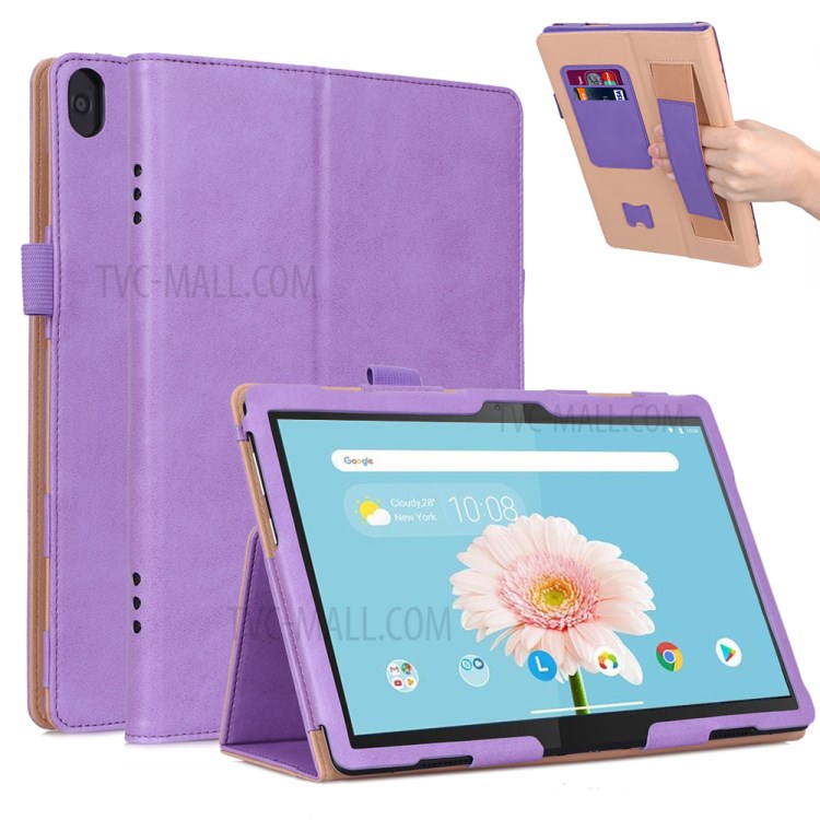 PU Leather Tablet Shell with Elastic Hand Strap for Lenovo Tab M10 TB-X605F - Purple-1