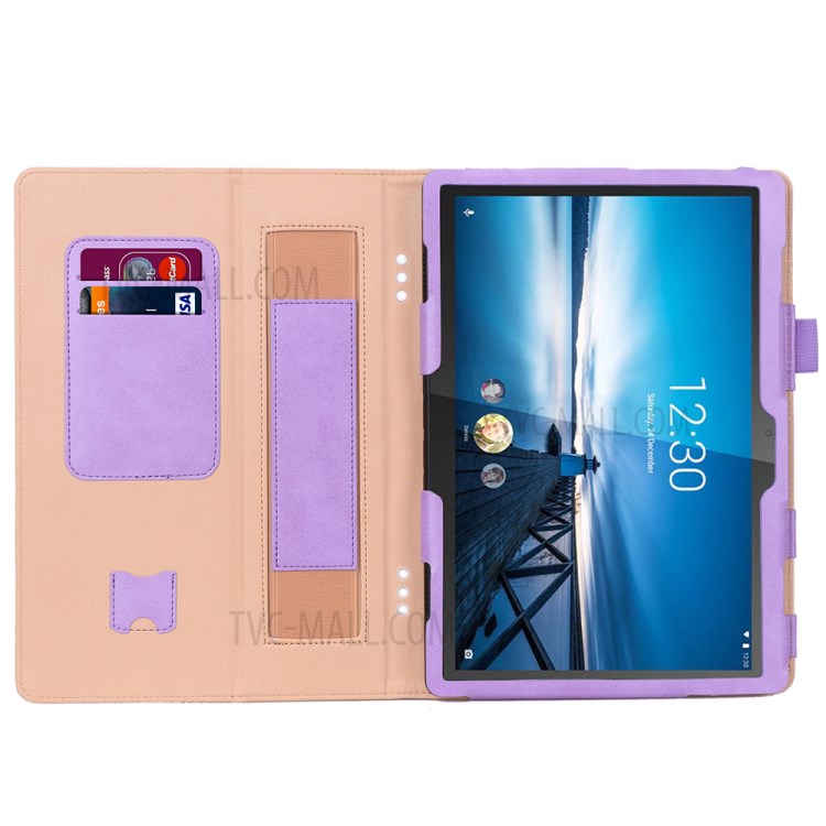 PU Leather Tablet Shell with Elastic Hand Strap for Lenovo Tab M10 TB-X605F - Purple-6