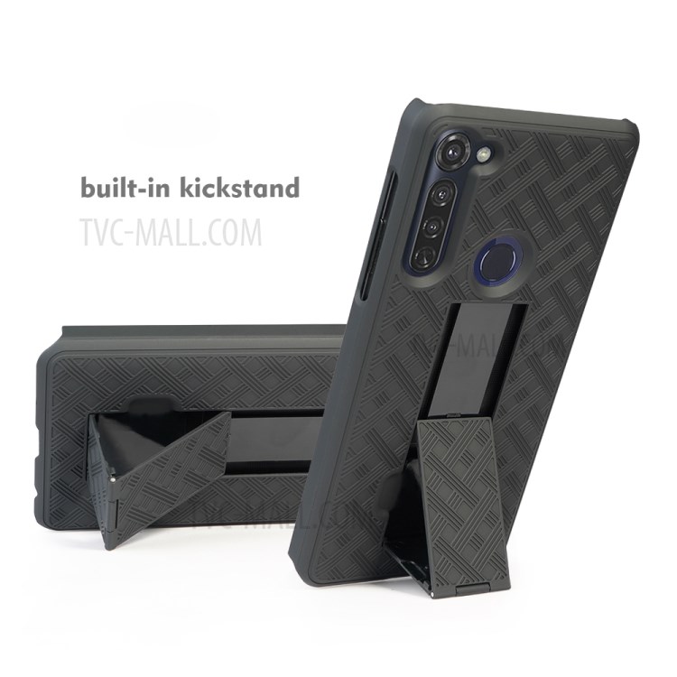 Woven Texture Swivel Belt Clip Holster PC + TPU Hybrid Cover for Motorola Moto G Stylus-3