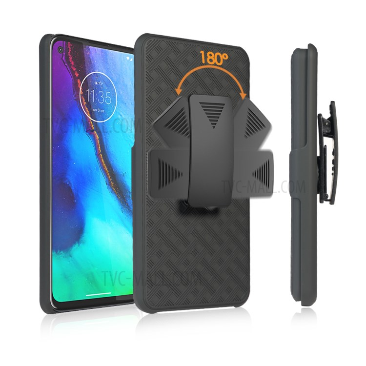 Woven Texture Swivel Belt Clip Holster PC + TPU Hybrid Cover for Motorola Moto G Stylus-5