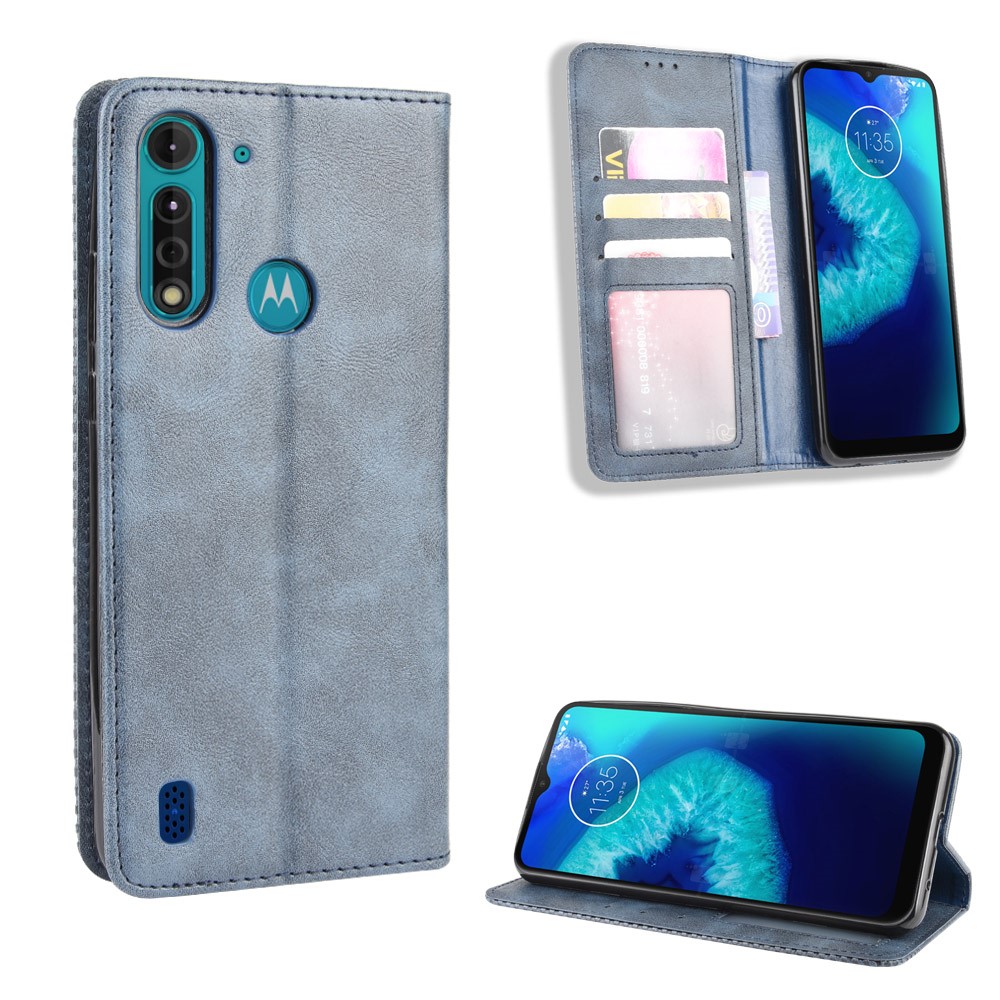 Retro Magnetic Leather Phone Cover for Motorola Moto G8 Power Lite - Blue-1